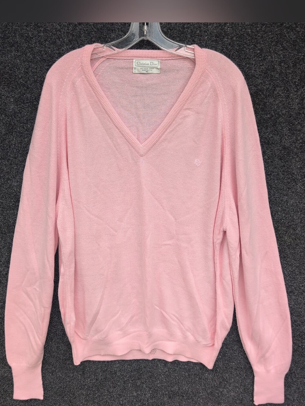Vtg Christian Dior Sweater Mens Extra Large Pink Soft Orlin Acrylic V Neck USA